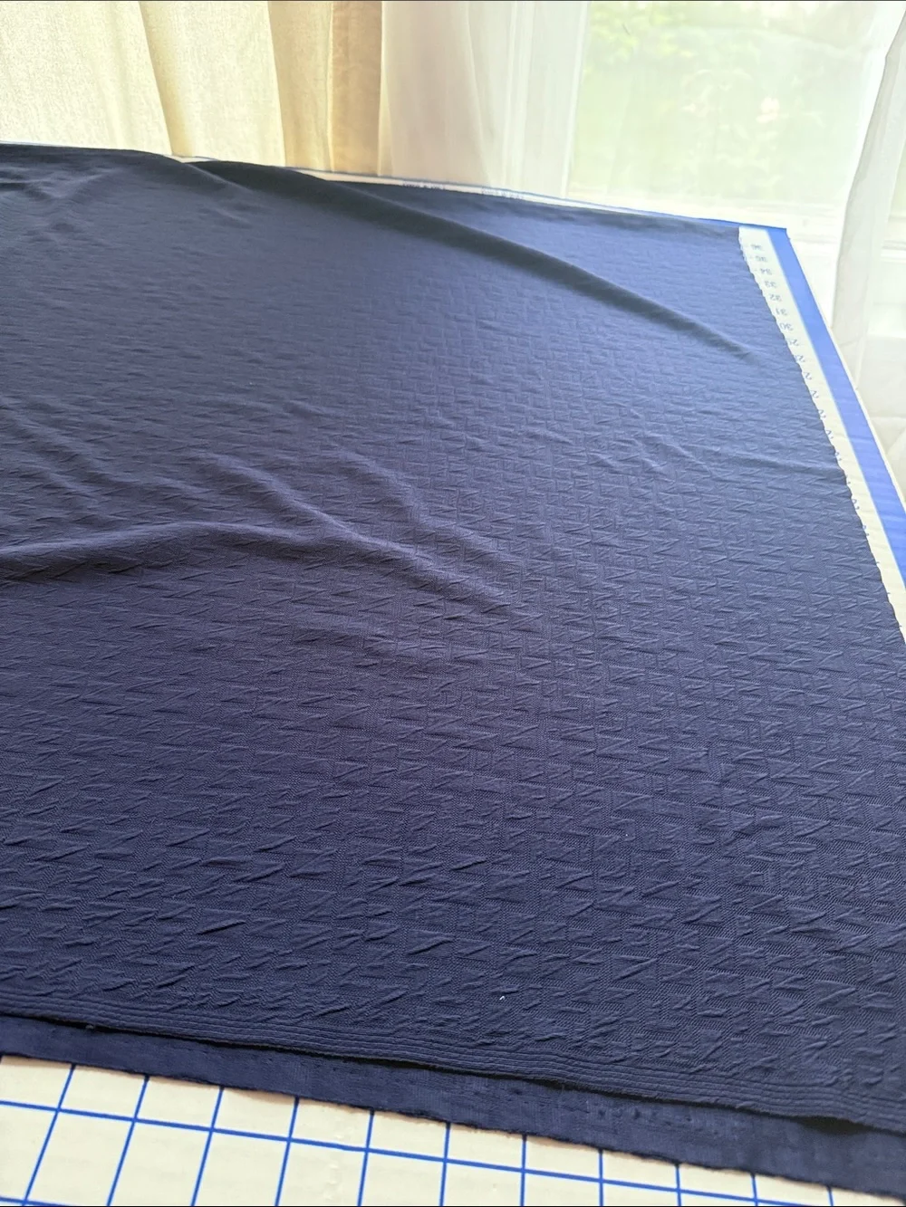 2 Textured Polyester Fabric Remnants Navy Stretch & Brown Textured Woven 1980s